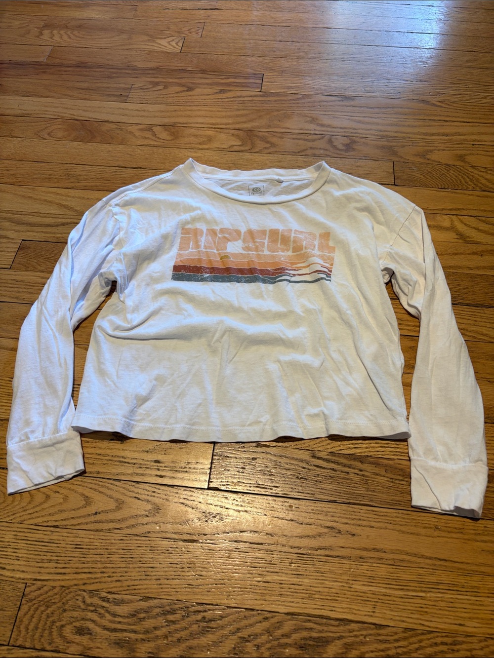 WOMENS XS Rip Curl White Long-Sleeve Graphic Tee with Retro Stripe